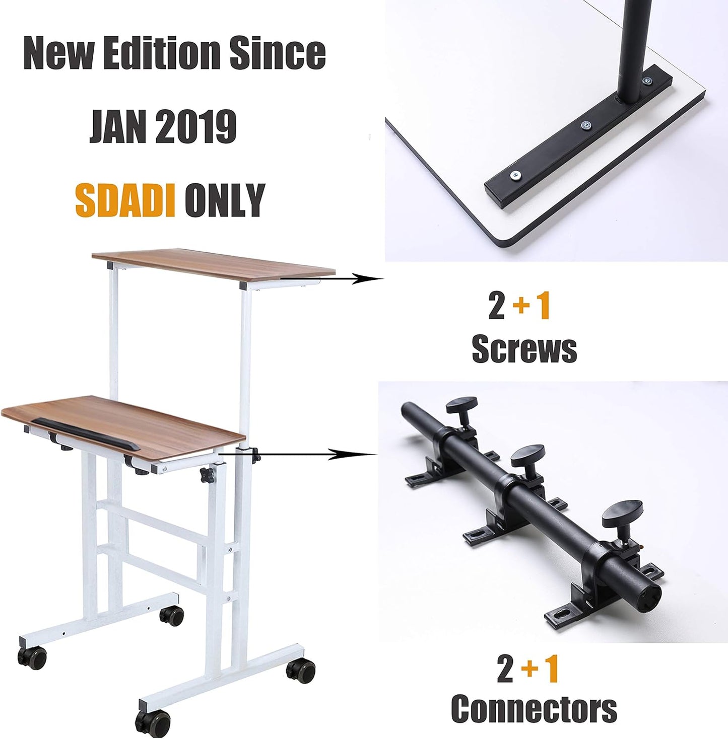 SDADI 2 Inches Carpet Wheels Mobile Standing Desk Stand Up Desk Height Adjustable Home Office Desk with Standing and Seating 2 Modes 3.0 Edition, Dark Grain S001WFDT