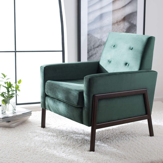 SAFAVIEH Home Collection Roald Velvet Sofa Accent Club Chair ACH6209B, Malachite Green/Antique Coffee