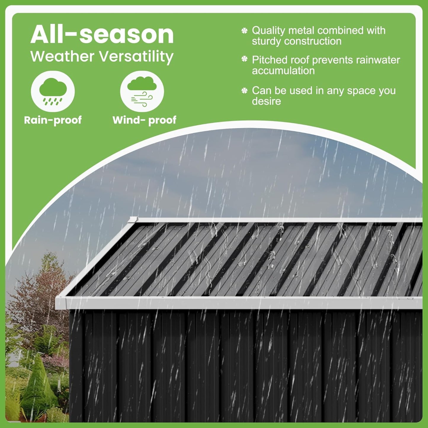8x8 FT Outdoor Storage Shed, Utility Metal Tool Storage with Lockable Doors and Updated Frame Structure, Large Metal Garden Shed for Backyard, Patio Lawn, Black