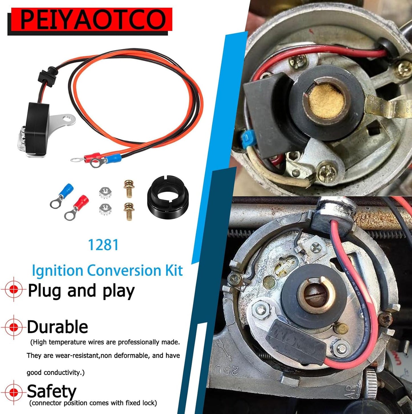 1281 Electric Ignition Conversion Kit Fit for Ford/Mercury/Lincoln 260 289 302 351 352 390 427 V8 8 Cylinder（1957-1974）Replacement For Pertronix Electronic Ignition