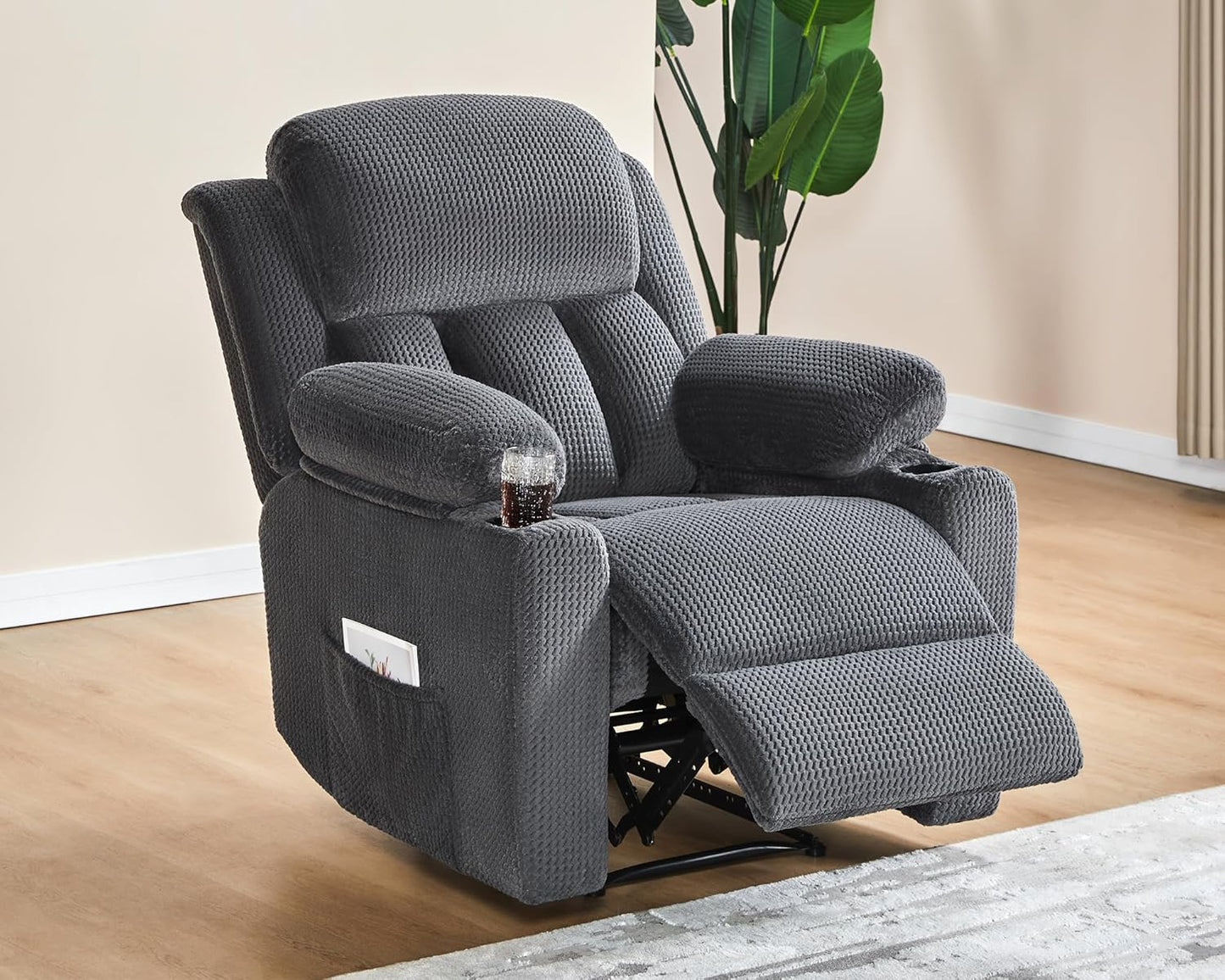 VanAcc Recliner Chair, Sofa Recliner with Cup Holders- Wingback Recliner Couch for Living Room, Armchair(Grey)