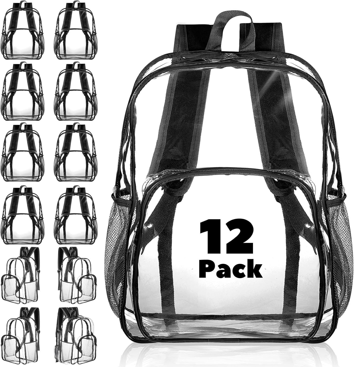 Amylove 48 Pcs Clear Backpack for Stadium Events Heavy Duty PVC Transparent Bookbag for College Workplace Security (15 Inches,Black)
