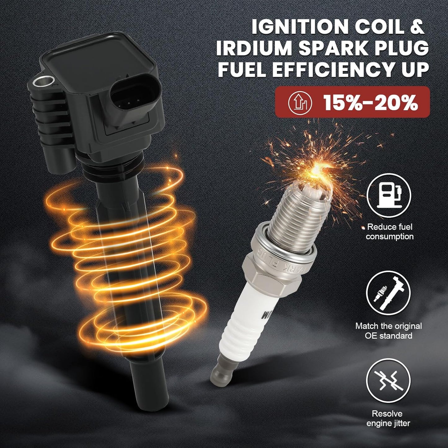 UF673 Ignition Coil Pack and Iridium-Platinum Spark Plugs Set of 4 Compatible with Fiat 500 2012-2017,For Dodge Dart 2013-2016,Replace# C1828, 68081914AC, 68081914AB