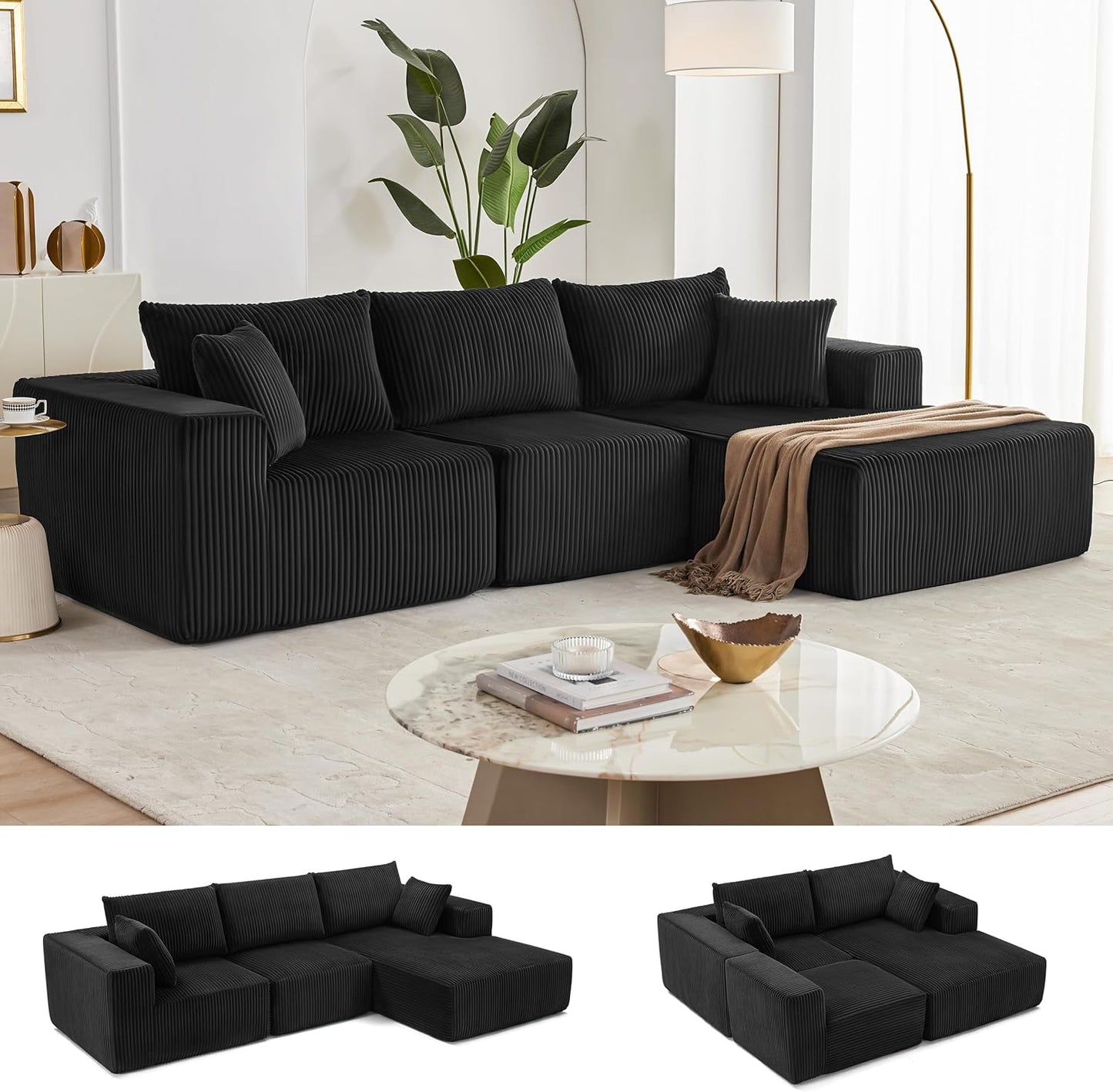 108” Modular Sectional Sofa, Cloud Sectional Couch with Deep Seat, Modern Modular L-Shape Sofa Couch with Chaise,Upholstered Couches for Living Room Bedroom (Beige, Left Facing Chaise)