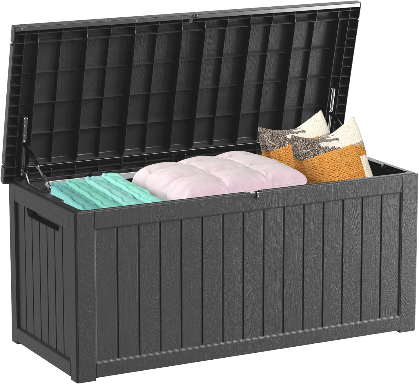 320 Gallon Outdoor Storage Box Waterproof Lockable Resin Deck Box Large, Patio Storage Bin for Pool Accessories Cushion Furniture, Garden Tools, UV-Resistant Outside Delivery Black