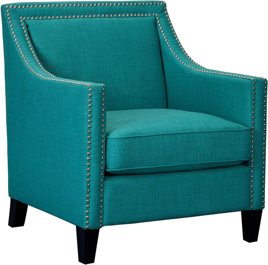 Cambridge Teal Corbin Vintage Accent Chair with Thick Plush Cushion and Chrome Nailhead Trim for Armchair Reading in Living, Bedroom, Guest Room, and Office