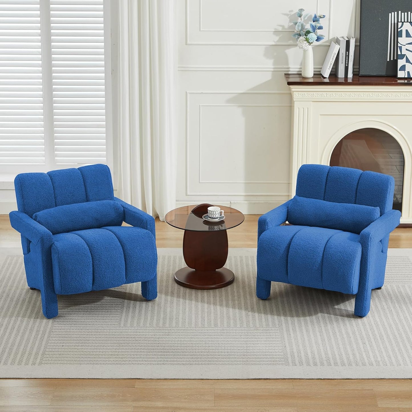LOULENS Sherpa Accent Chair Set of 2 for Living Room, Modern Upholstered Armchair with Thick Cushion and Pillow, Comfy Lounge Chair for Bedroom, Apartment, Waiting Room,Beige
