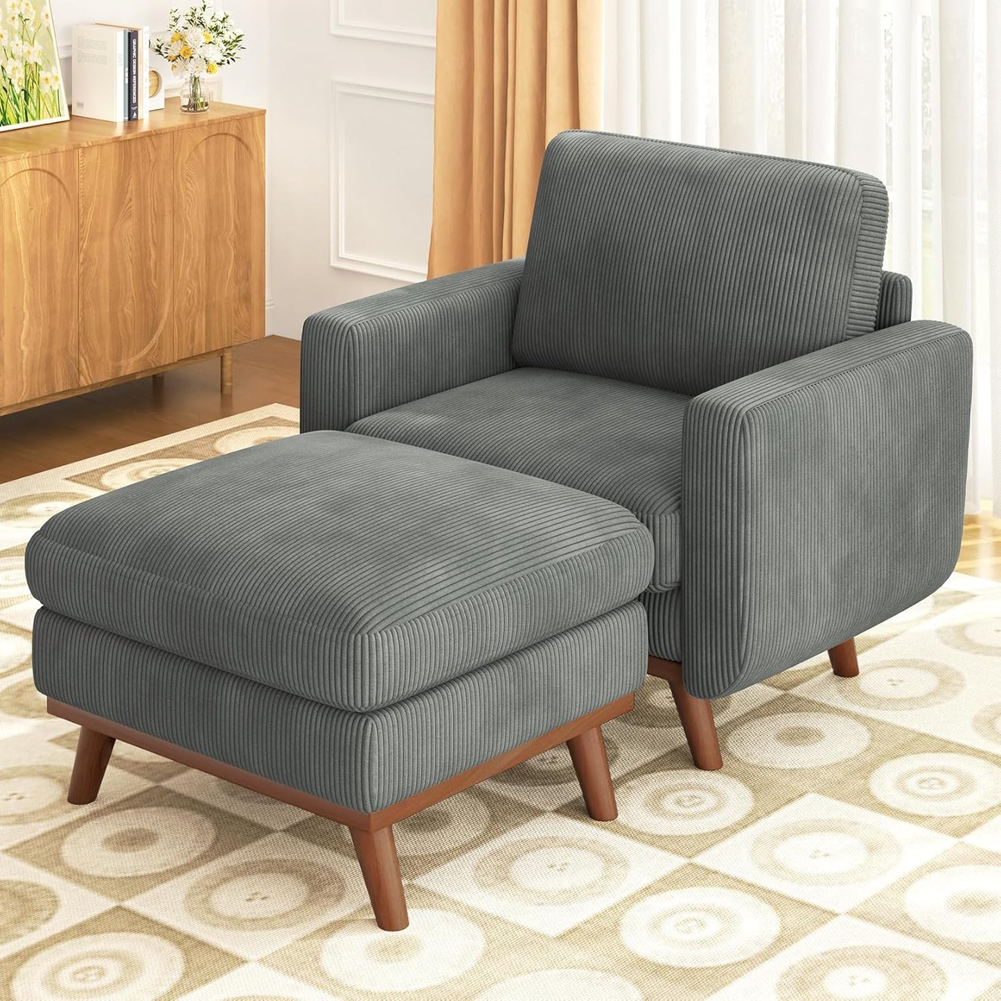 Vesgantti 68" Loveseat Sofa - Green, Comfy Corduroy with Spring Cushion, Solid Wood Frame, Modern Deep Seat, Bedroom & Living Room, Office Couch
