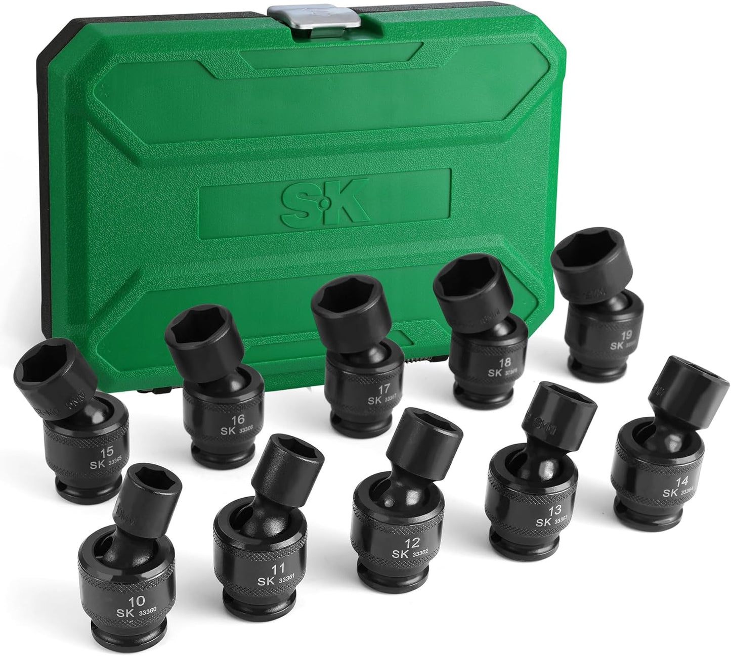 SK 3/8" Drive Universal Swivel Impact Socket Set, Metric Socket Set, 10-Piece, Premium CR-MO Steel, SureGrip 6 Point Design, with Storage Case