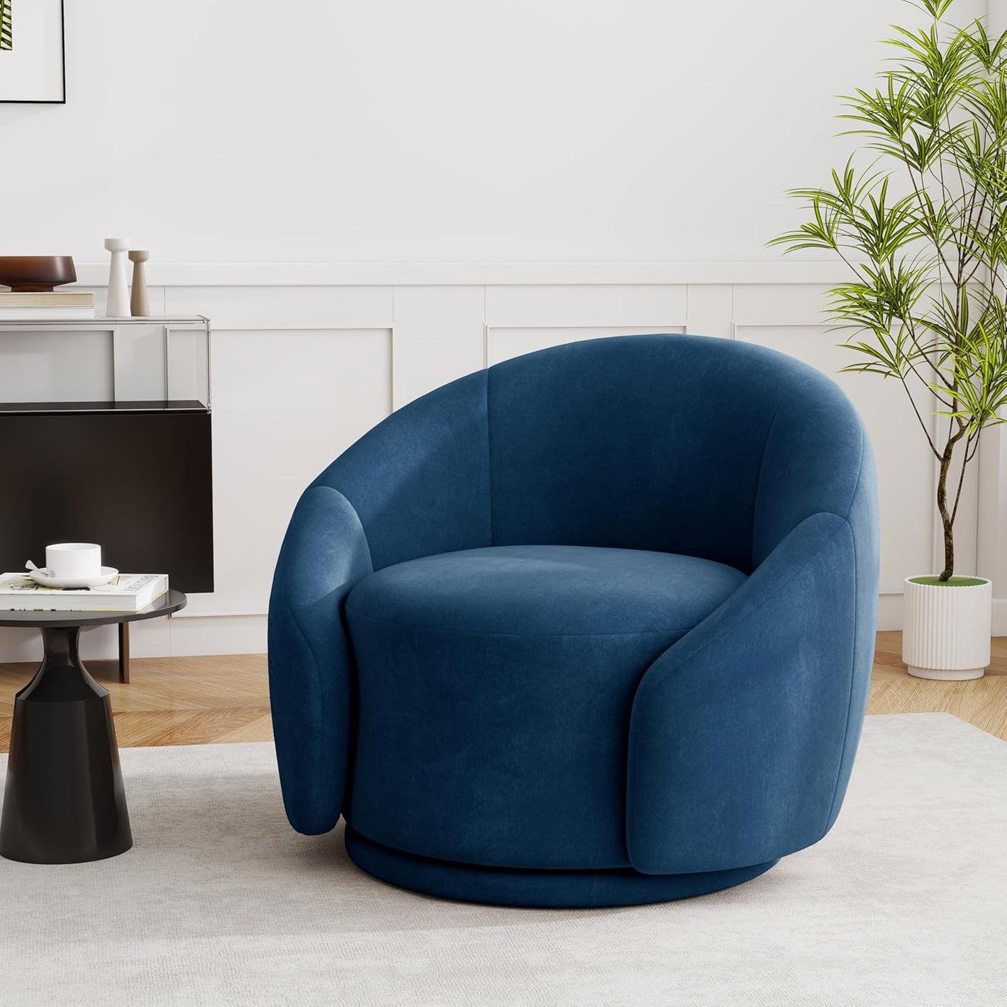UIXE Swivel Accent Chair, Boucle Barrel Chair Upholstered Arm Chair for Living Room, Modern Round Club Chair with Turntable Base - White, Set of 1