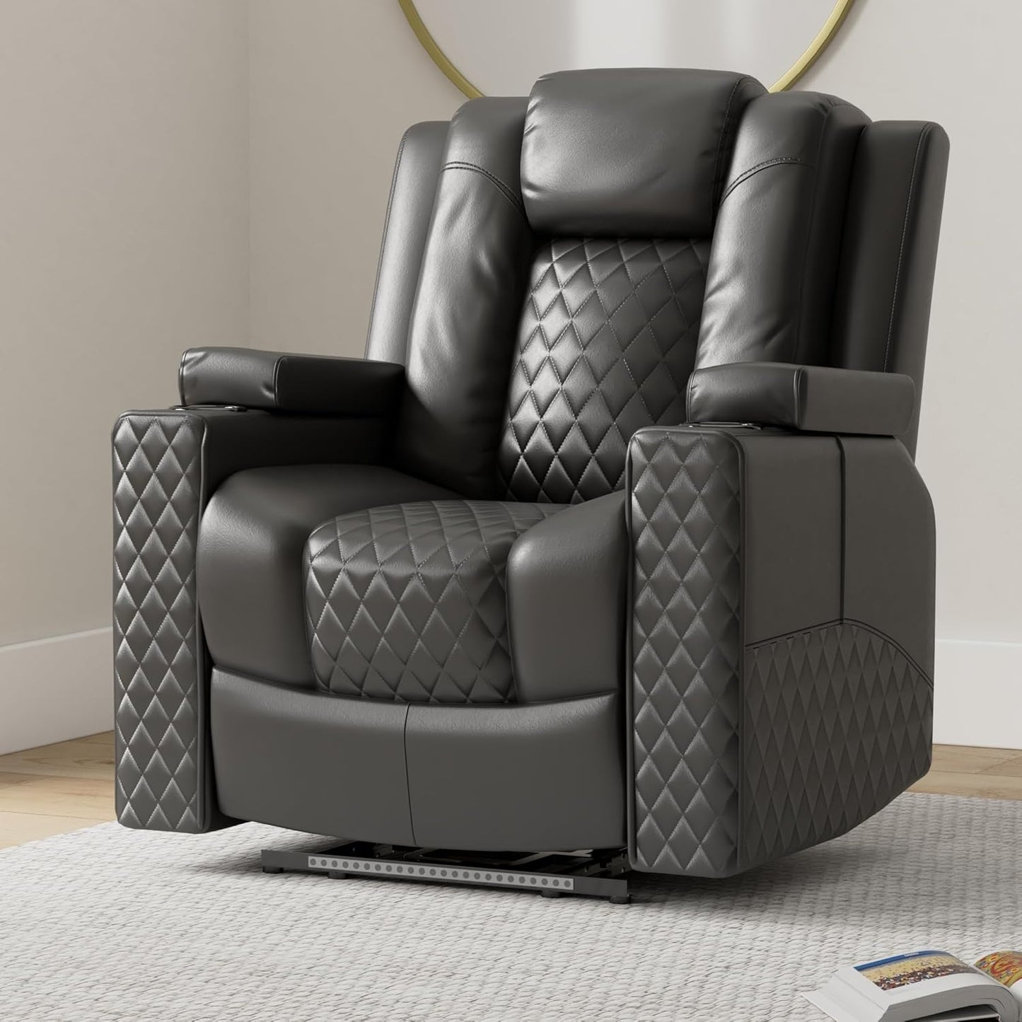 COMHOMA Power Recliner Chair PU Leather Electric Massage Recliner Sofa for Living Room Home Theater Seating with Cup Holders and LED Lighting(Black)