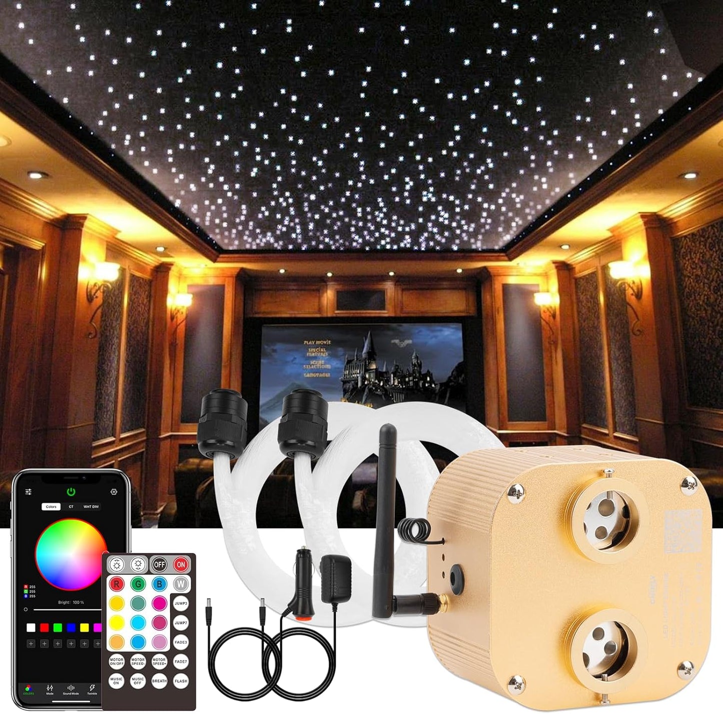 CHINLY Starlight Headliner Kit, Meteor Twinkle 550pcs 0.03in 13.1ft 16w Star Lights for Car Bluetooth RGBW LED Fiber Optic APP/Remote Headliner Light Kit+Shooting Stars Light kit for Car/Home Theater
