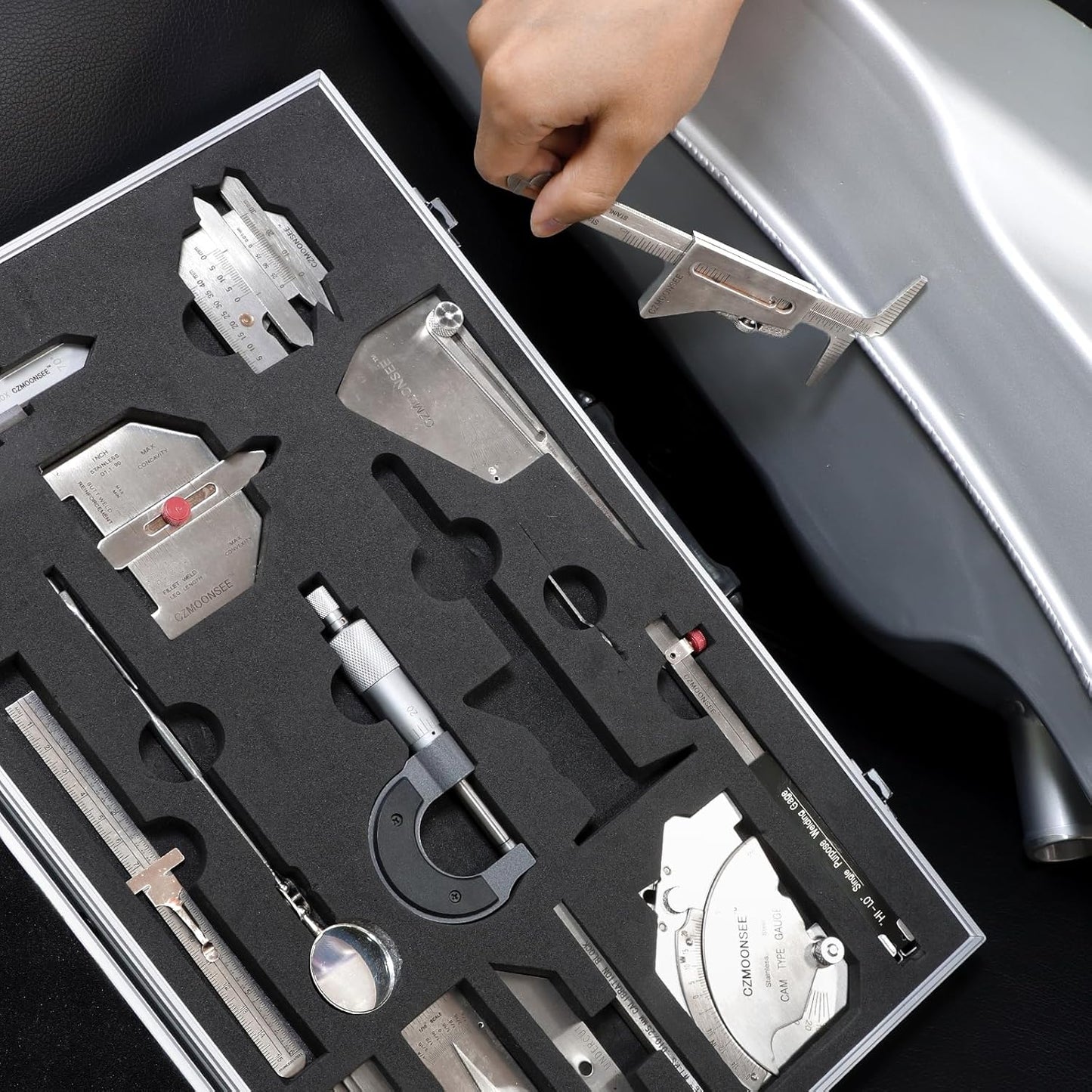 13 Piece Combination Welding Measurement Toolbox Set Stainless Steel Weld Inspection Tool, Welding Weld Inspection Ruler, Corner Weld Gauge