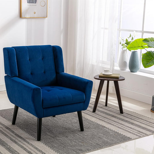 Accent Armchair, Living Room Chairs with Curved Back, Velvet Cushion, 250 Lbs Weight Capacity Ergonomics Accent Chair, Upholstered Single Sofa for Bedroom Royal Blue Foam