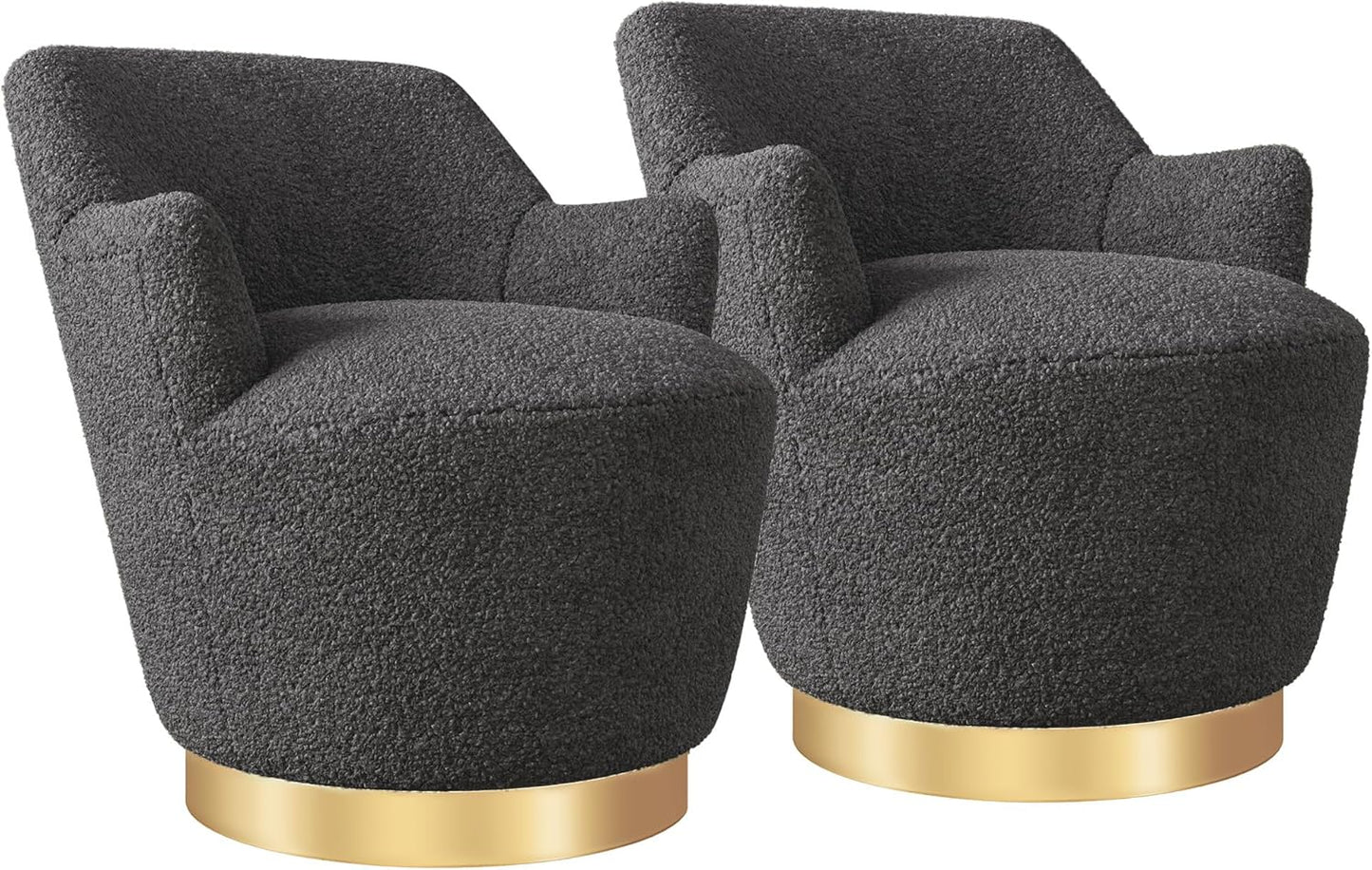 BELLEZE Swivel Barrel Chair, Modern Round Velvet Swivel Accent Chair, Curved Backrest 360° Swivel Single Sofa Armchair, Comfy Swivel Accent Chair for Living Room Bedroom [Set of 2] - Masa (White)