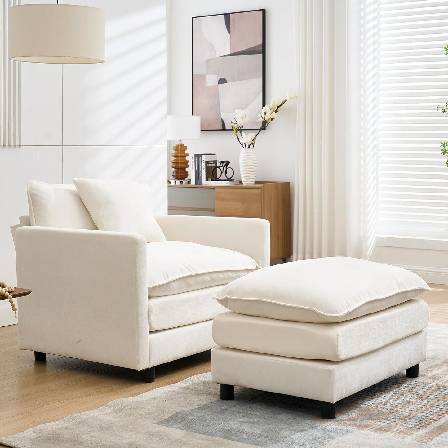 Chair Recliner Indoor with Ottoman, 40 “w Oversized Sleeper, D Corduroy Upholstered Comfort Sofa for Bedroom, Living Room, Office (1, Pink)