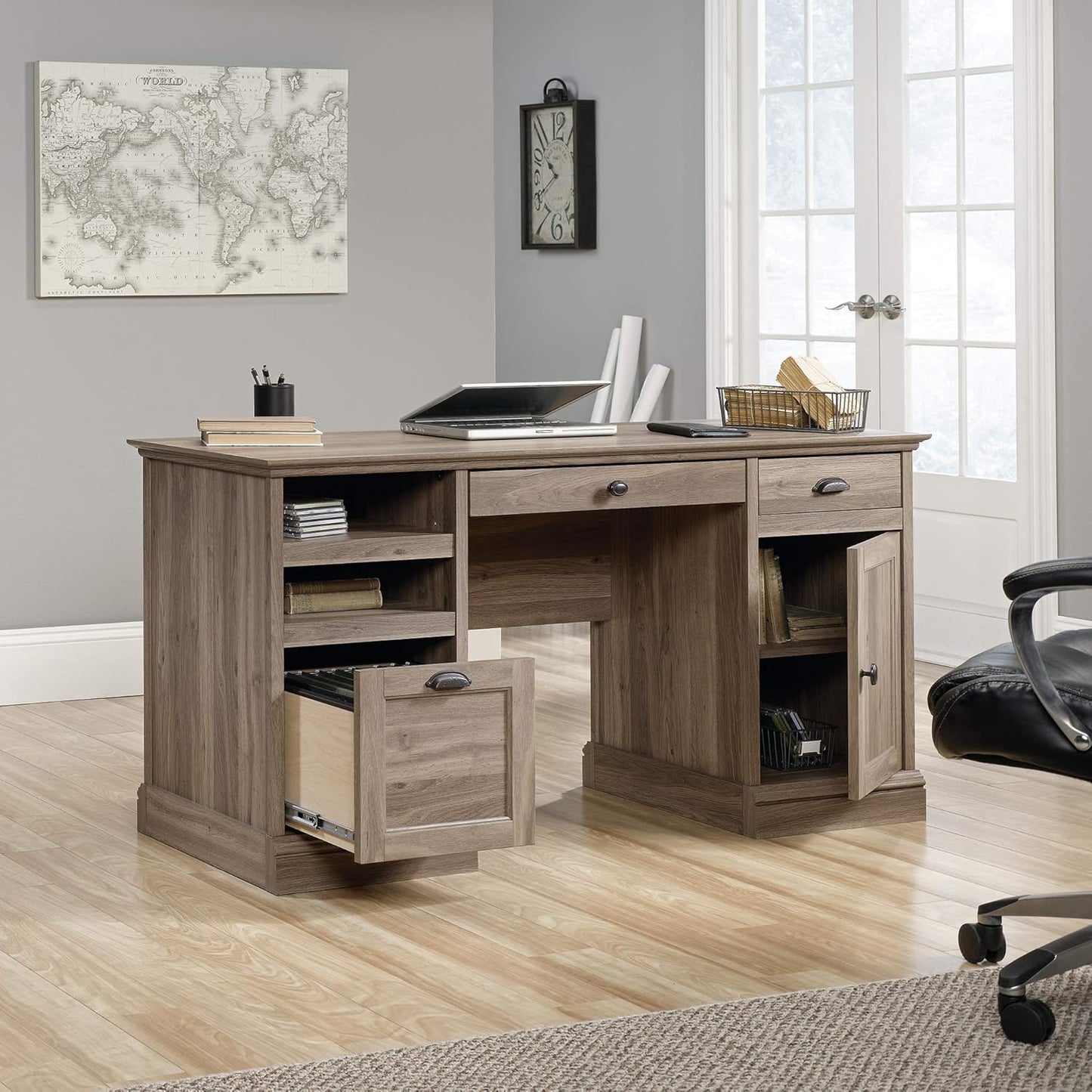 Sauder Barrister Lane Executive Desk, Salt Oak finish