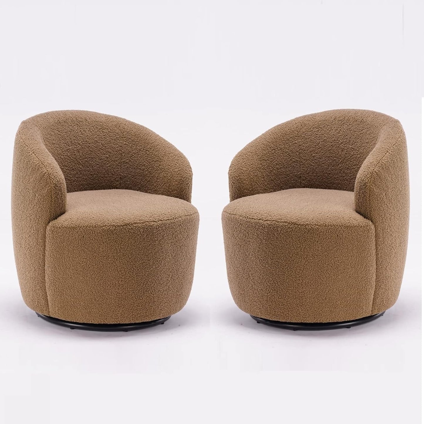 Set of 2 Teddy Fabric Swivel Accent Barrel Chair Armchair Upholstered Cozy Club Leisure Chair Single Sofa Reading Chair for Living Room Bedroom Conversation Areas Small Space (Coffee)