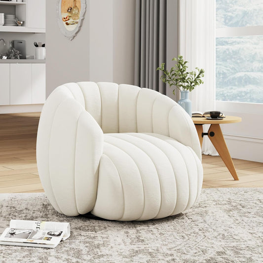 360° Swivel Accent Chair, Velvet Armchair with Lumbar Support, Modern Reading Chair for Living Room, Bedroom, or Office,Beige,1pc