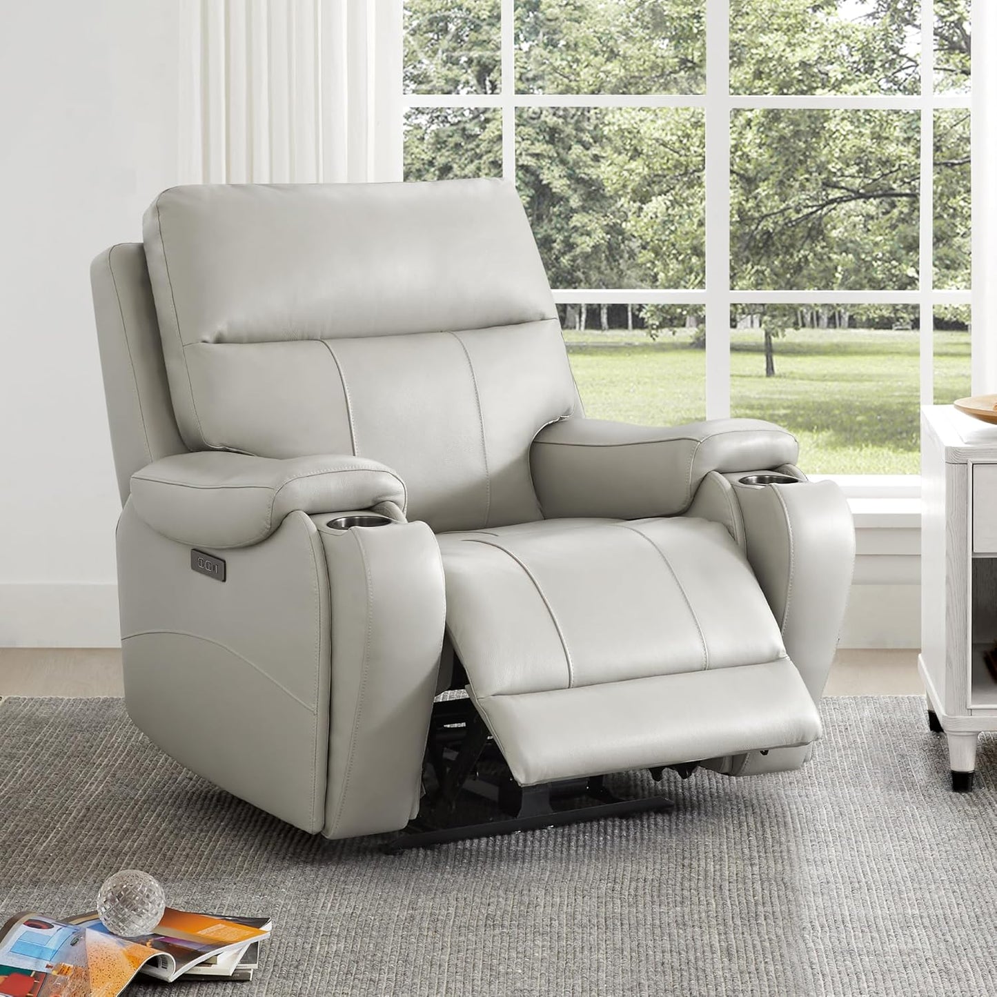 CHITA Power Zero Gravity Recliner Chair, Genuine Leather Recliner Chair for Adults, Adjustable Reclining Sofa Lounge with Hidden Slide-Out Cupholders, USB and Type-C Ports, Creamy Grey