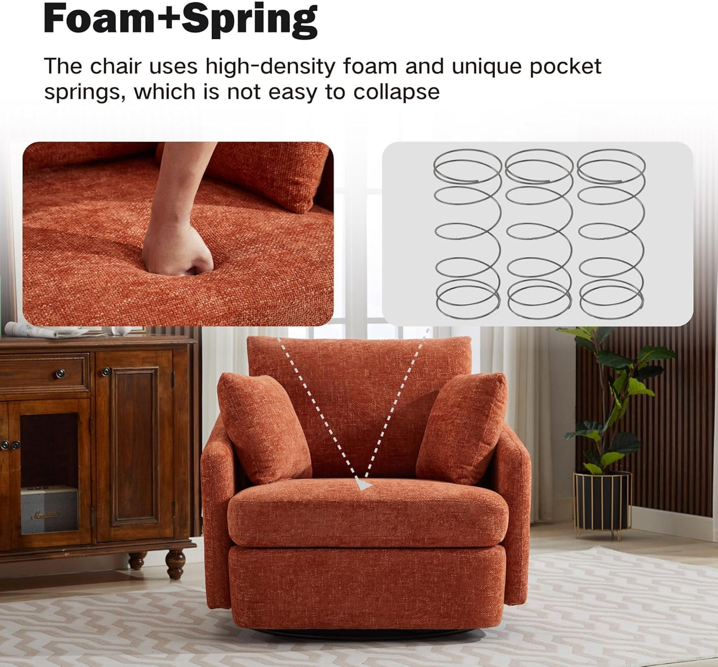 Chifee & Vingol 40.6" Oversized Swivel Accent Chair,Chenille,Orange