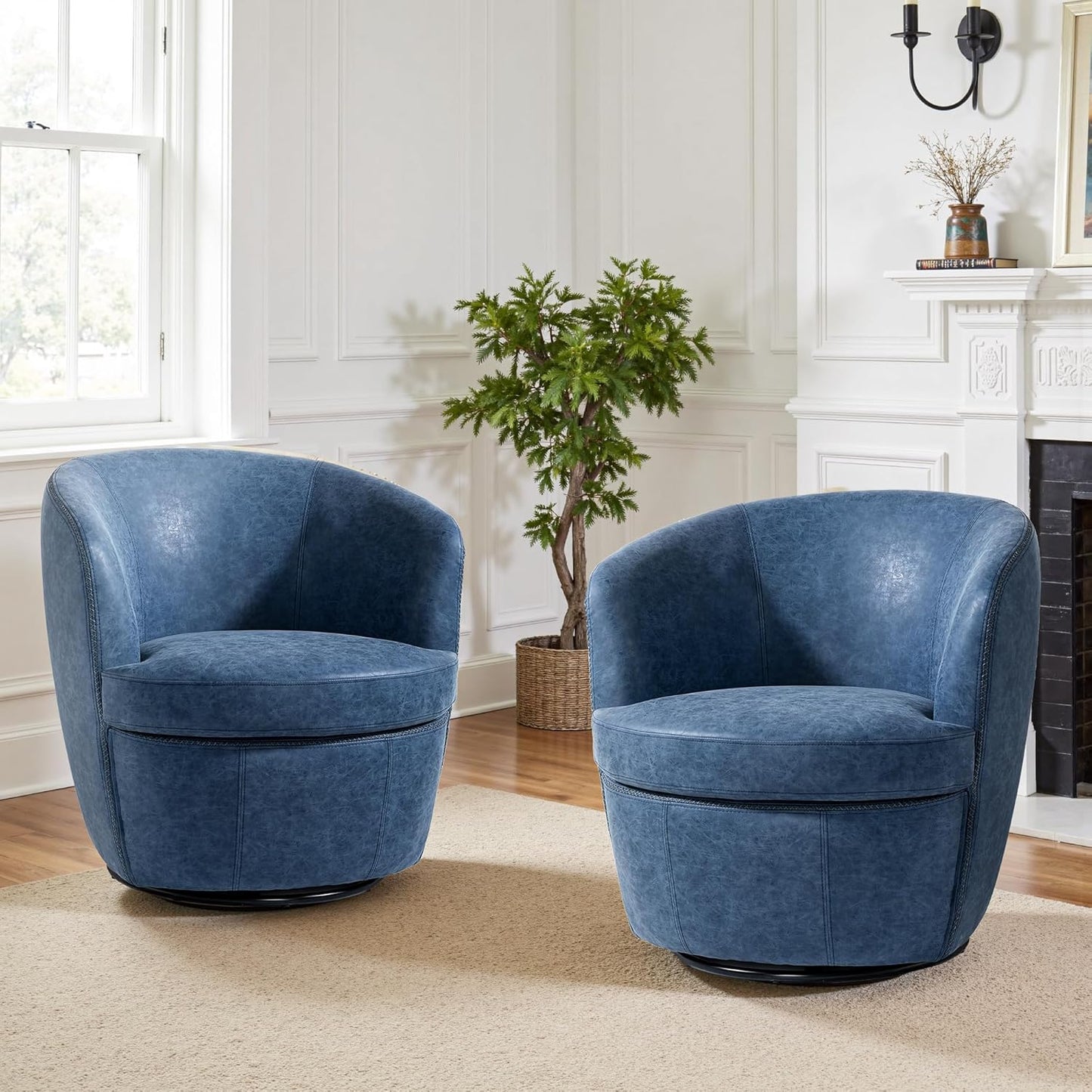UIXE PU Leather Swivel Barrel Accent Chair, Modern Round Swivel Chair Comfy Upholstered Armchair for Living Room, Vintage Arm Chair Single Sofa Bedroom Reading Seats - Chocolate