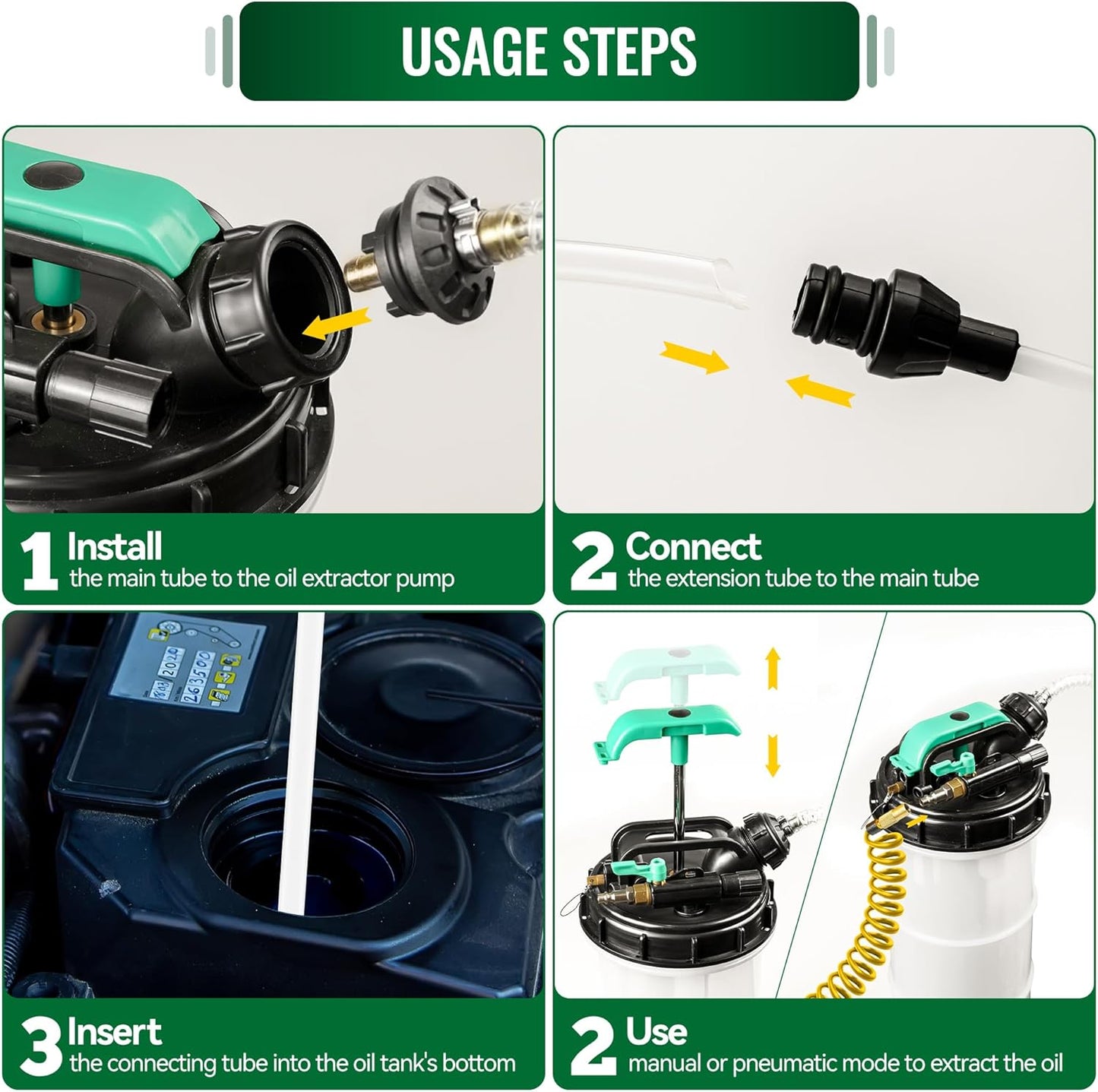 9.5 L/2.5 Gallon Oil Extractor Pump Pneumatic/Manual, Fluid Extractor Oil Change Pump Extractor with 5 Tubes and A Brake Bleeding Hose for Automotive, Boats