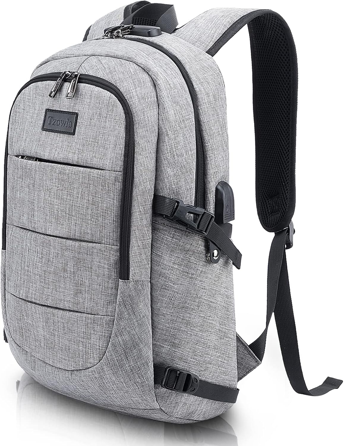 Tzowla Anti-Theft Water Resistant 17.3 Inch Laptop Backpack with USB Charging Port and Lock, Black