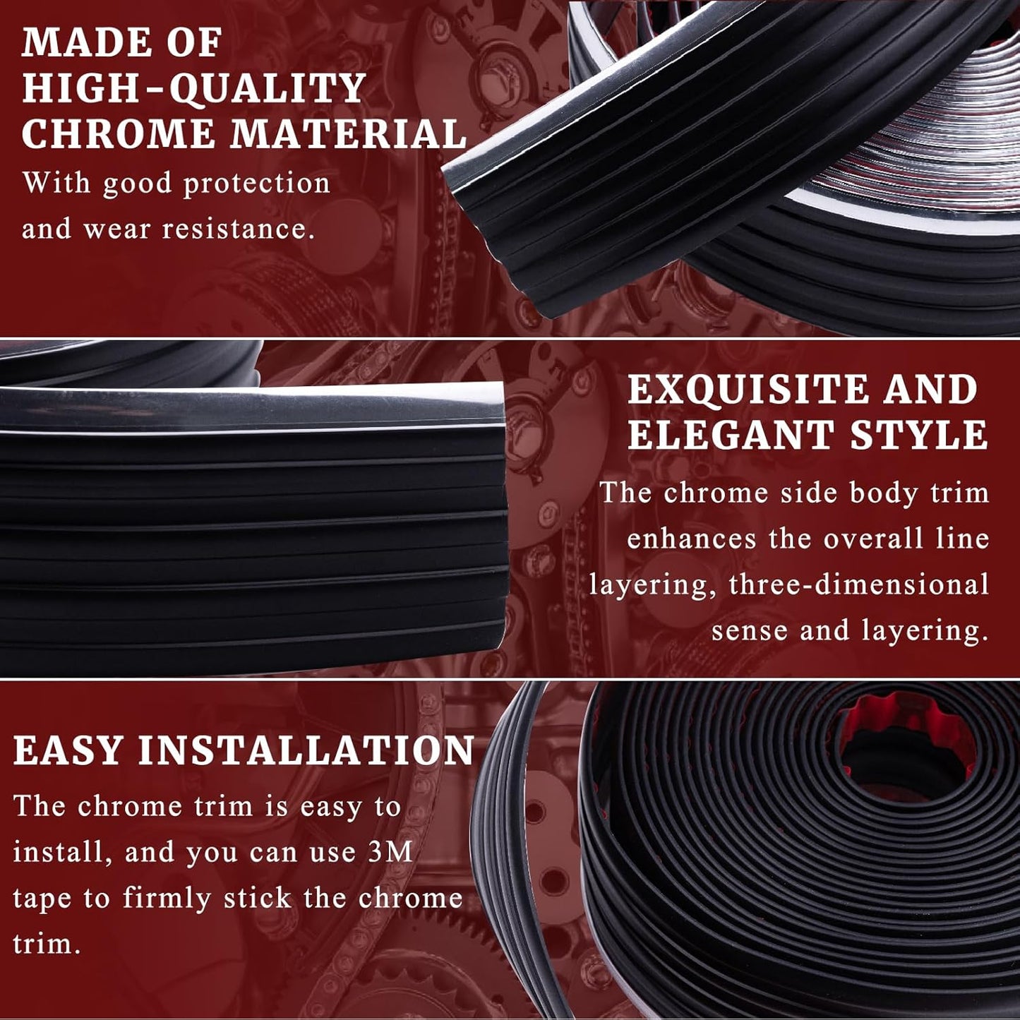 Chrome Side Body Trim Molding Replacement Compatible with 1988-1998 Chevy GMC Pickup C1500 C2500 C3500 K1500 K2500 K3500 Suburbans Tahoes Silverado Blazers Service Body Truck Accessories 320"L 2.5"W