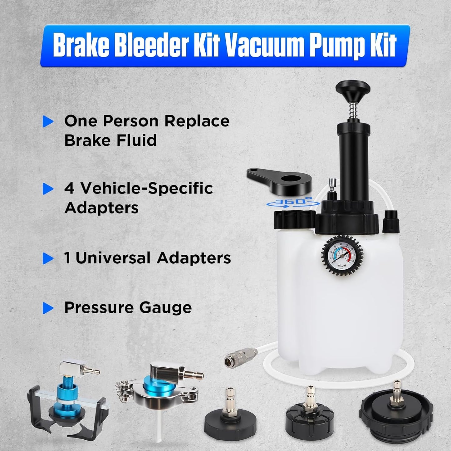 Brake Fluid Vacuum Pump Kit，3L Brake Bleed Kit Manual Brake Bleed Fluid Pump One Person Brake Bleed Vacuum Pump Kit with 1L Brake Fluid Bleed Bottle