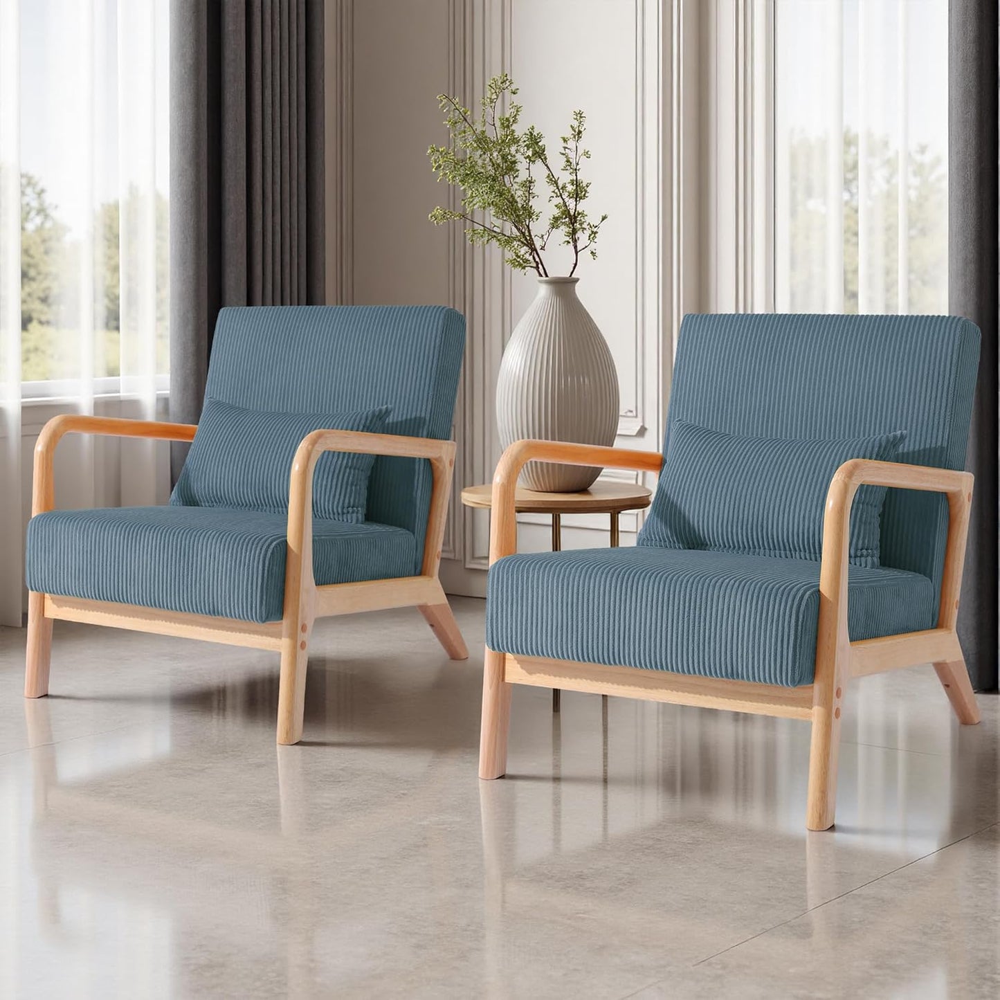 UIXE PU Leather Accent Chairs Set of 2, Upholstered Armchair for Living Room, Modern Arm Chair Comfy Single Sofa Bedroom Reading Seat with Lumbar Pillow - Hunter Green