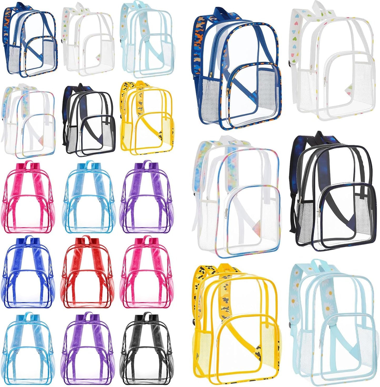 Amylove 48 Pcs Clear Backpack for Stadium Events Heavy Duty PVC Transparent Bookbag for College Workplace Security (15 Inches,Black)