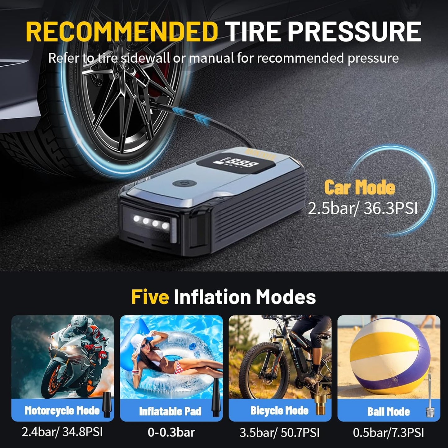 3000A 150PSI Jump Starter with Air Compressor, 12V Portable Jump Box (8.5L Gas/6.5L Diesel), Jump Pack with LED Light, Power bank, Battery jumper starter portable, Storage Case Included