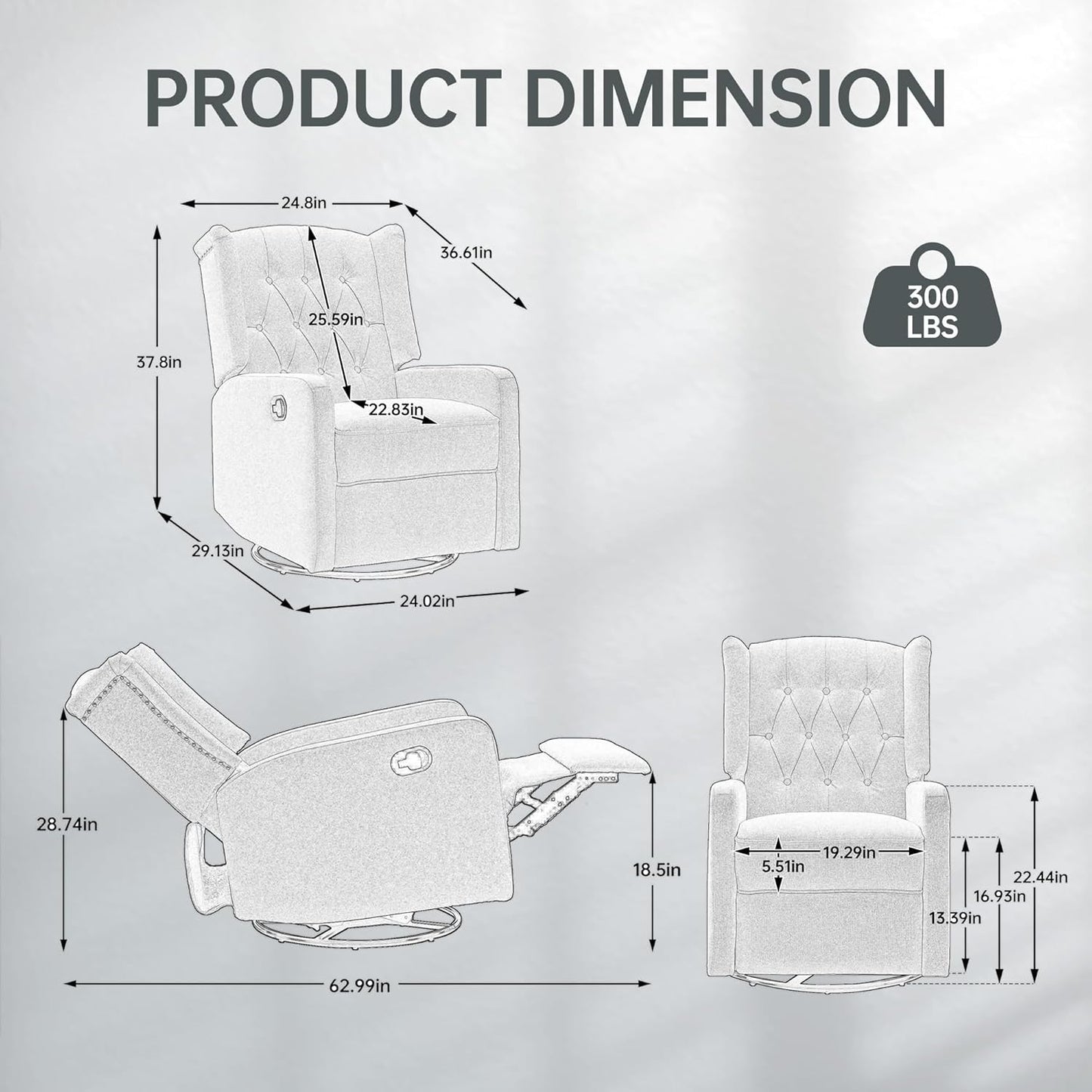 Rocking Recliner Chair,360 Degree Swivel Nursery Rocking Chair,Glider Chair,Modern Small Rocking Swivel Recliner Chair for Bedroom,Living Room Chair Home Theater Seat (Coffee)
