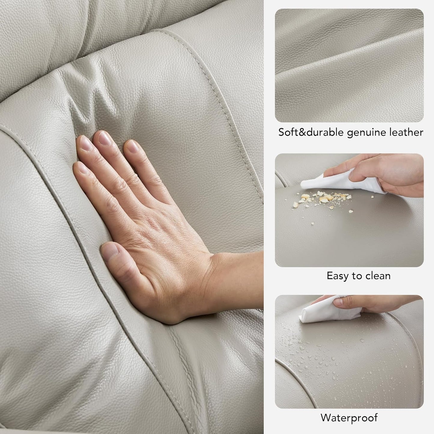 CHITA Power Zero Gravity Recliner Chair, Genuine Leather Recliner Chair for Adults, Adjustable Reclining Sofa Lounge with Hidden Slide-Out Cupholders, USB and Type-C Ports, Creamy Grey