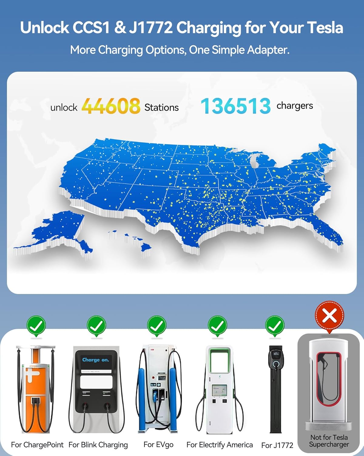 Upgraded 2In1 CCS & J1772 to Tesla Adapter, 250KW Fast CCS1 to Tesla Charging Adapter, ONLY Fit for Tesla Model Y, 3, S, X, Compatible with Level 1 2 3 Charging Stations with CCS1& J1772 Plug