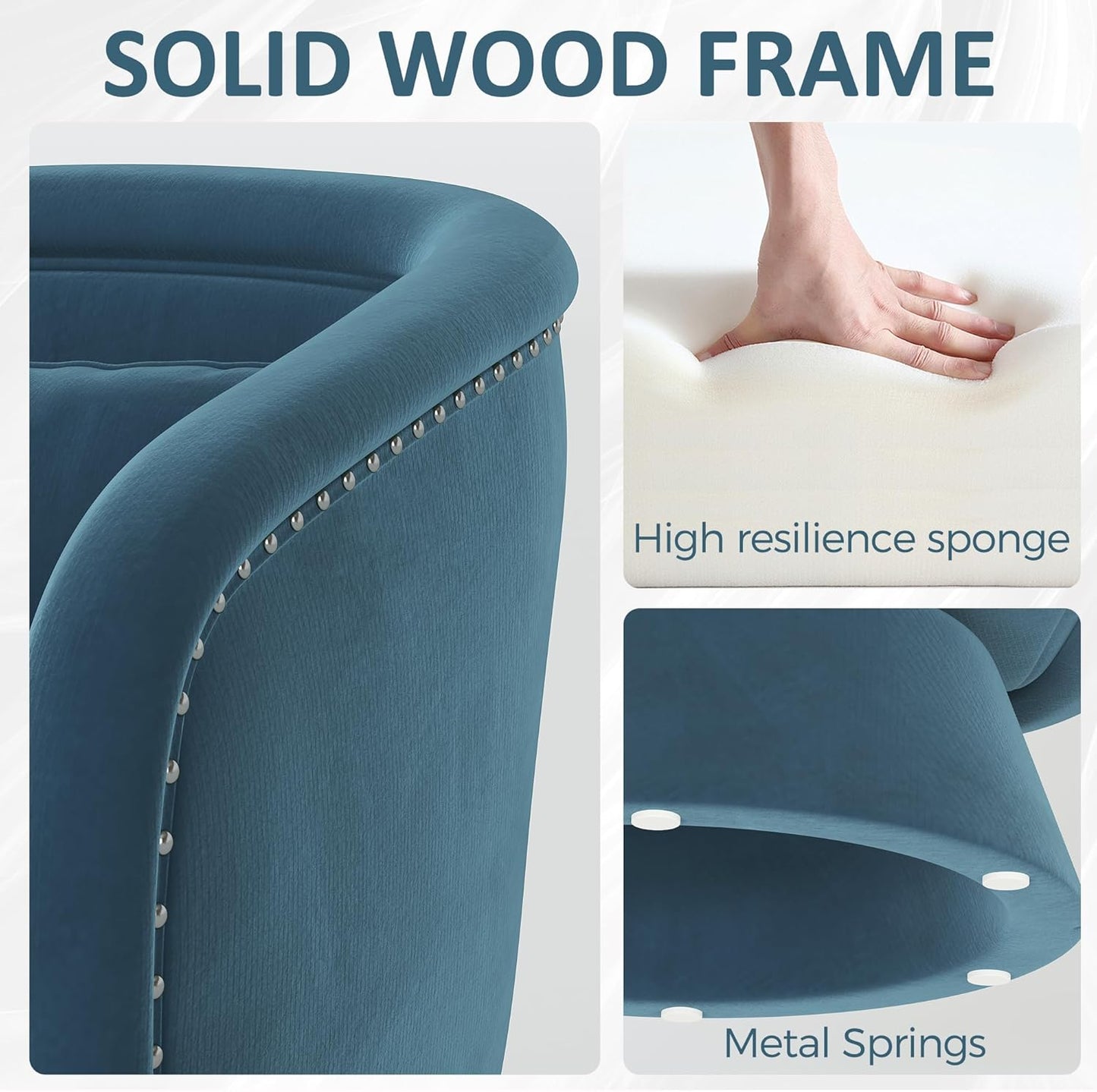 RoyalCraft Swivel Barrel Chair?360 Degree Swivel Accent Chair, Modern Round Chair with Pillow, Comfy Fabric Living Room Chairs for Bedroom, Office, Blue