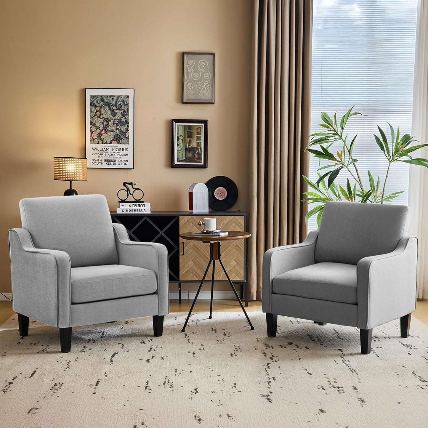 VINGLI Accent Chairs Set of 2 Living Room Chairs Light Brown Reading Chair for Bedroom Scooped Arm Chair Mid Century Modern Accent Chairs Upholstered Comfy Chair for Apartment, Waiting Room