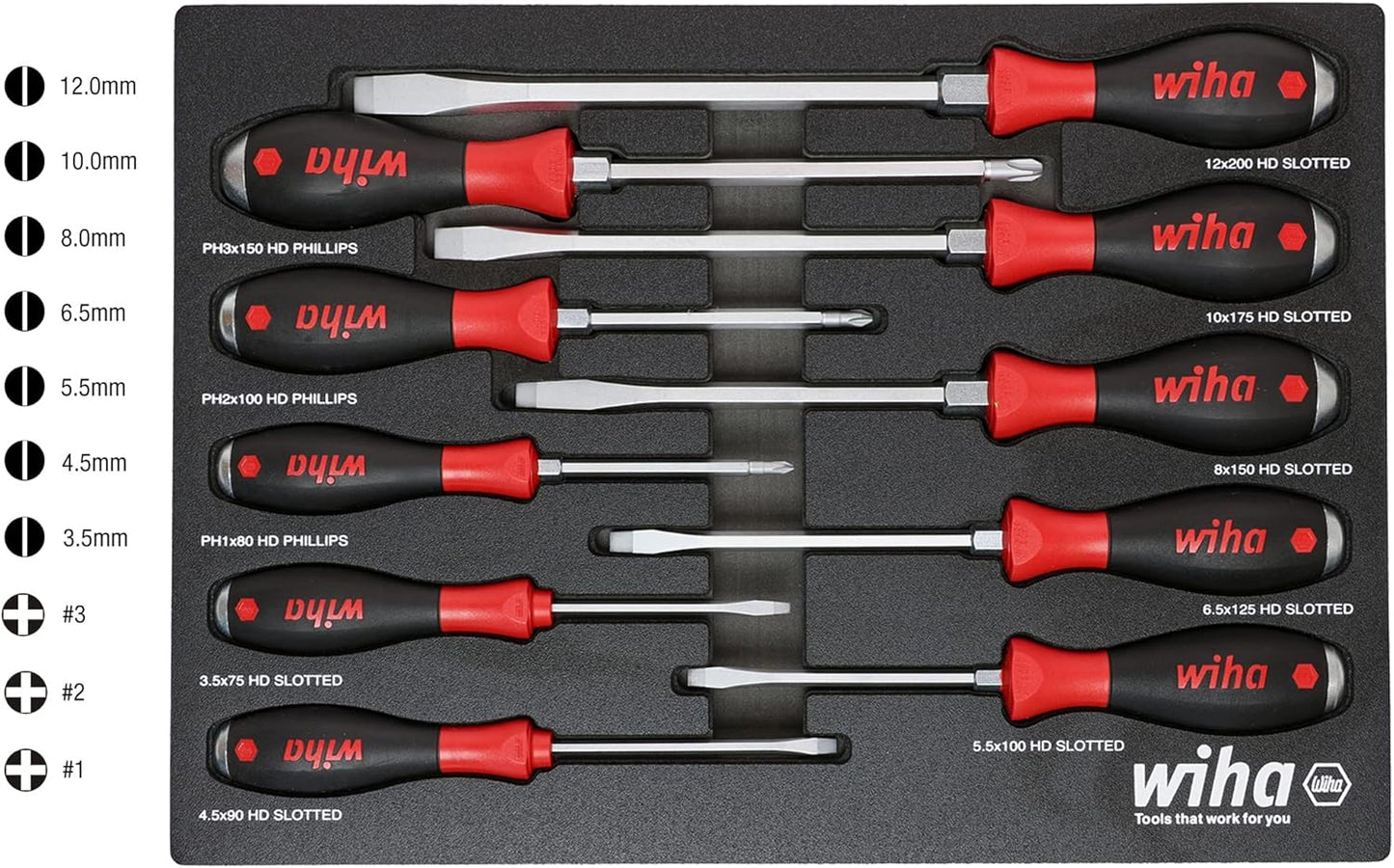 Wiha 53180 10 Piece SoftFinish XHeavy Duty Cushion Grip Screwdriver Tray Set