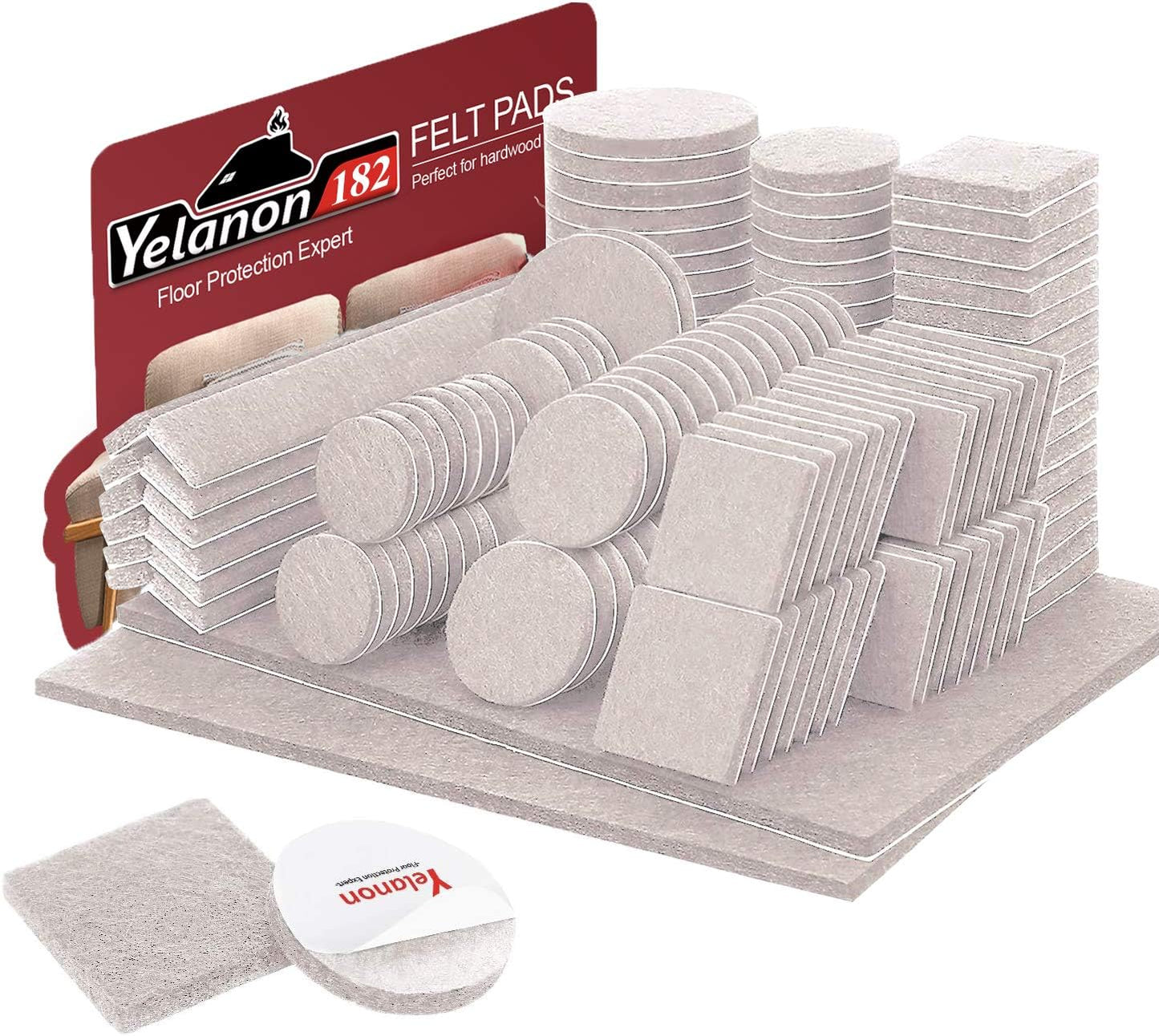 Yelanon Felt Furniture Pads -182 Pcs Premium Felt Pads for Chair Legs Furniture, Floor Protectors for Hardwood Floors, Black