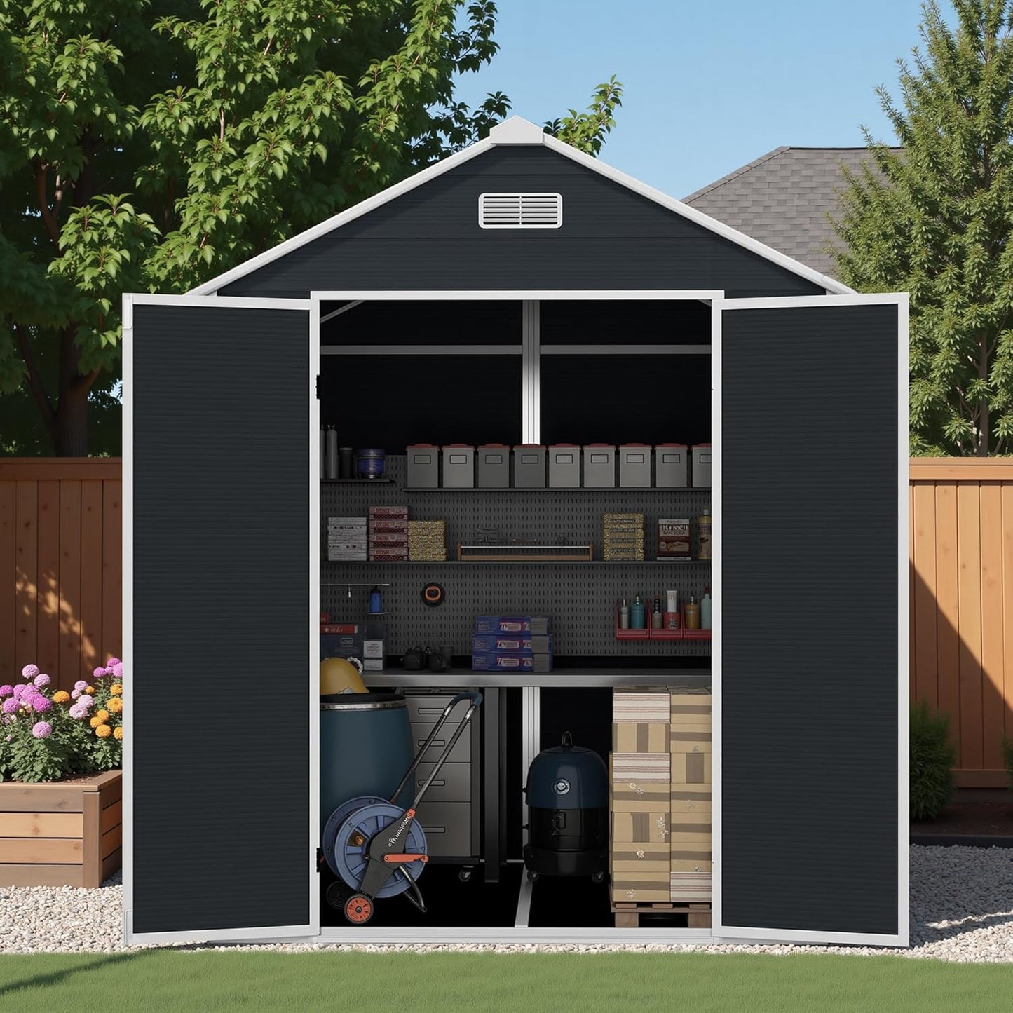 5X3 FT Outdoor Metal Storage Shed, Tool Shed with Peaked Roof and Lockable Door, Compact Garden Shed for Backyard Garden Patio Lawn, Gray