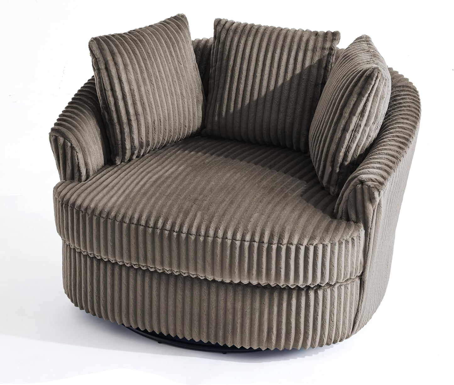 UIXE 43" W Oversized Swivel Accent Chair, Faux Fur Round Barrel Chair Comfy Upholstered Armchair for Living Room, Chaise Lounge Indoor Single Sofa Reading Seat - Dark Camel