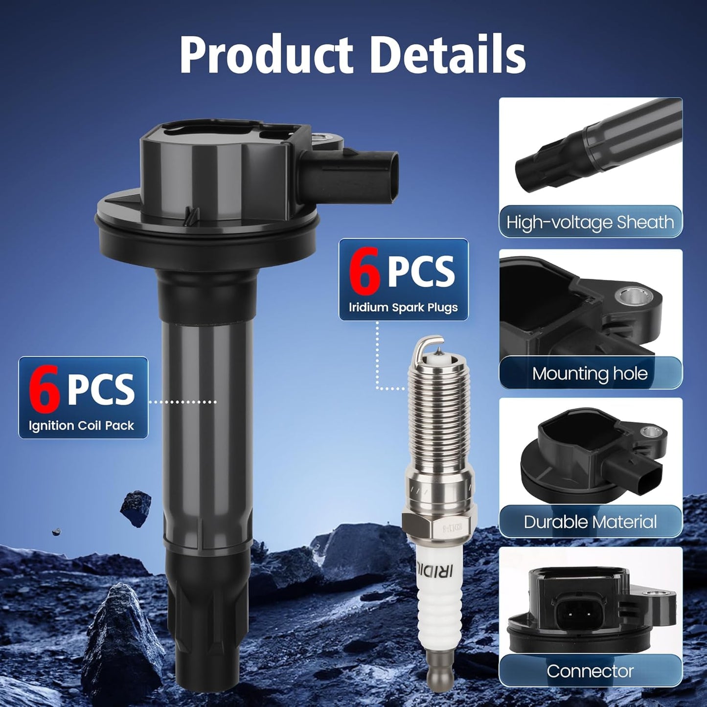 Set of 6 Ignition Coil Pack and Iridium Spark Plugs For Ford Edge Flex Taurus For Lincoln MKS MKT MKZ MKX Mercury Sable 3.7 3.5 V6 2008 2009 2010 2011 2012 2013 2014 2015 2016 UF553 DG520 GN10237
