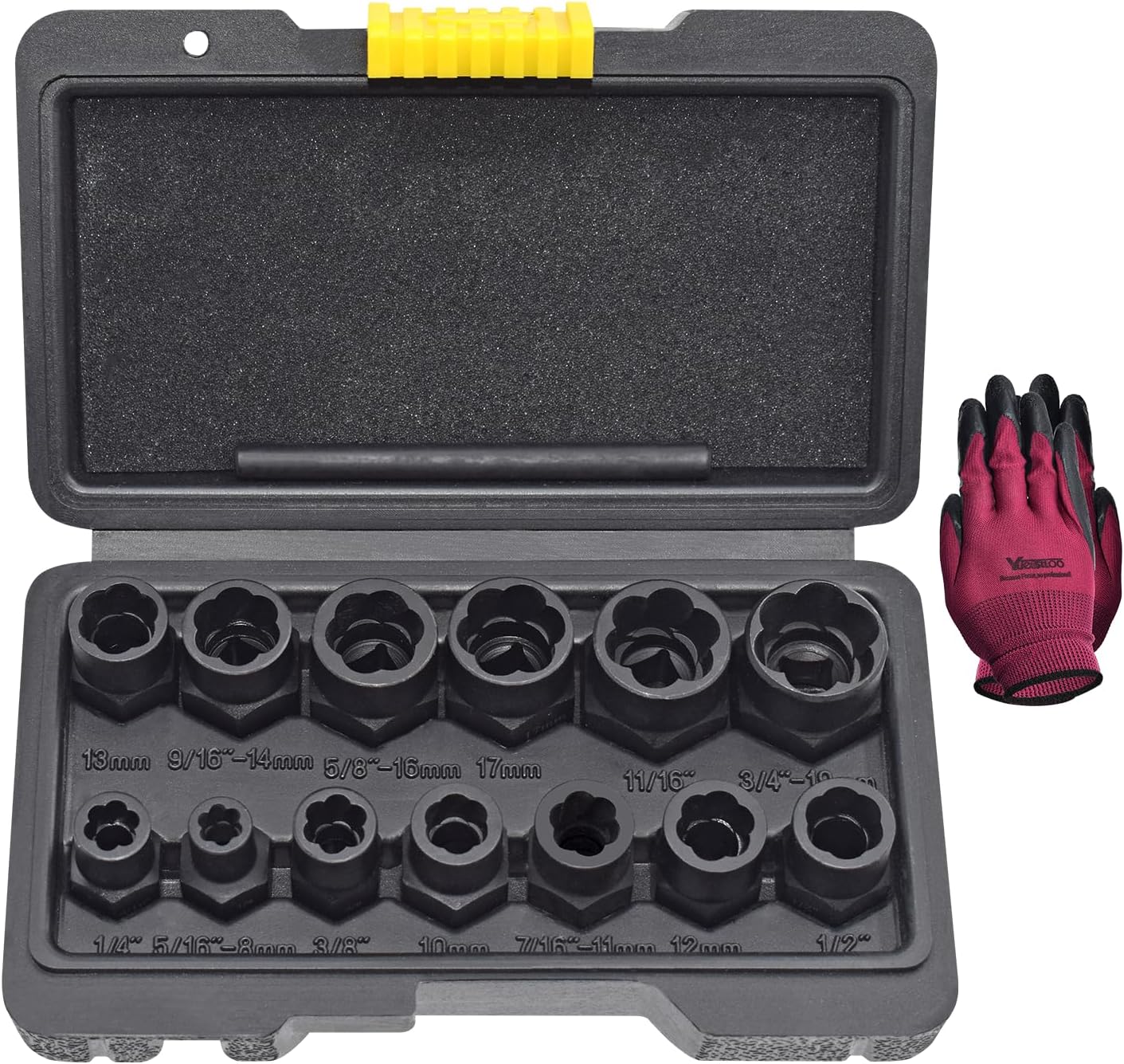 22 Pcs Bolt Nut Extractor Set, Yuesstloo 1/2" and 3/8" Drive Wheel Lock Removal Kit for Extracting Damaged, Stripped Frozen Nuts & Screws Twist Socket Set, Impact Lug Nut Remover Socket Tool