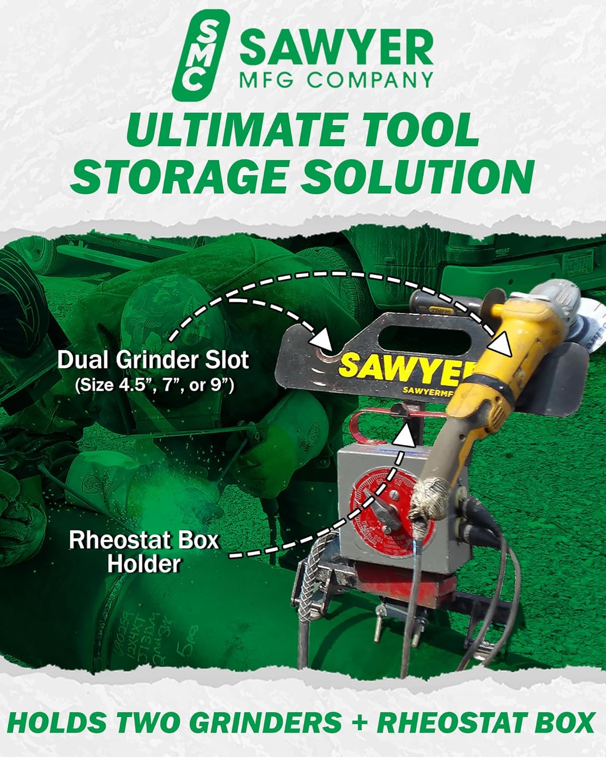 Sawyer Mfg Angle Grinder Holder & Cutter – Adjustable Grinder Base Bracket with Durable Steel Construction, Multi-Functional Tool Organizer, and Magnetic Tool Holder Strip for Workshop Accessories