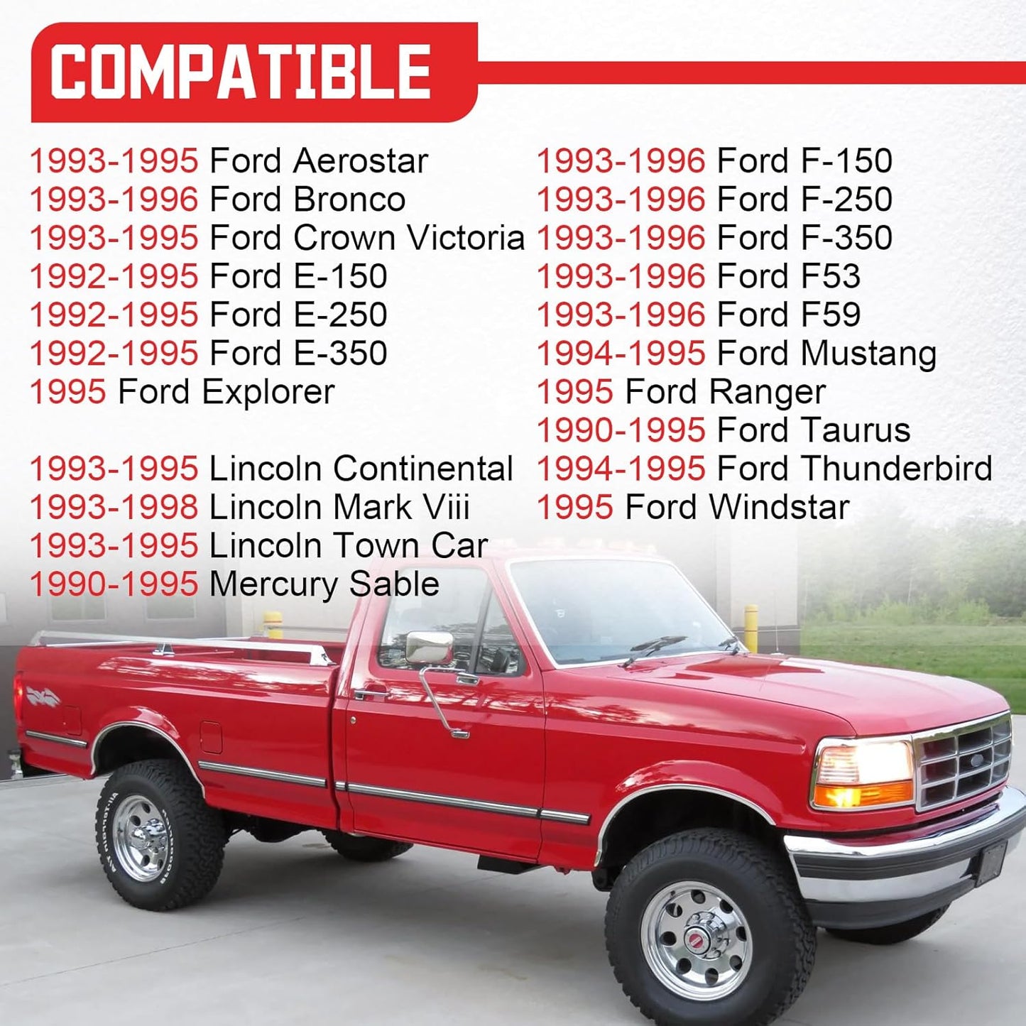 C42150 Ignition Switch Lock Cylinder & Front Door Lock Cylinder w/Key for 90-96 Ford E150 E250 E350 F150 F250 F350 Mustang Bronco Taurus/Mercury Sable Replaces# C-42-150 DP-42-122 F3UZ1522050D