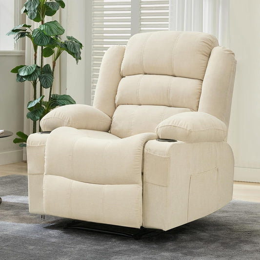 Wide Manual Recliner Chair for Adults – Widen Oversize Overstuffed Breathable Fabric Lounge Chair with 3 Angle Modes 2 Cup Holders Side Pockets