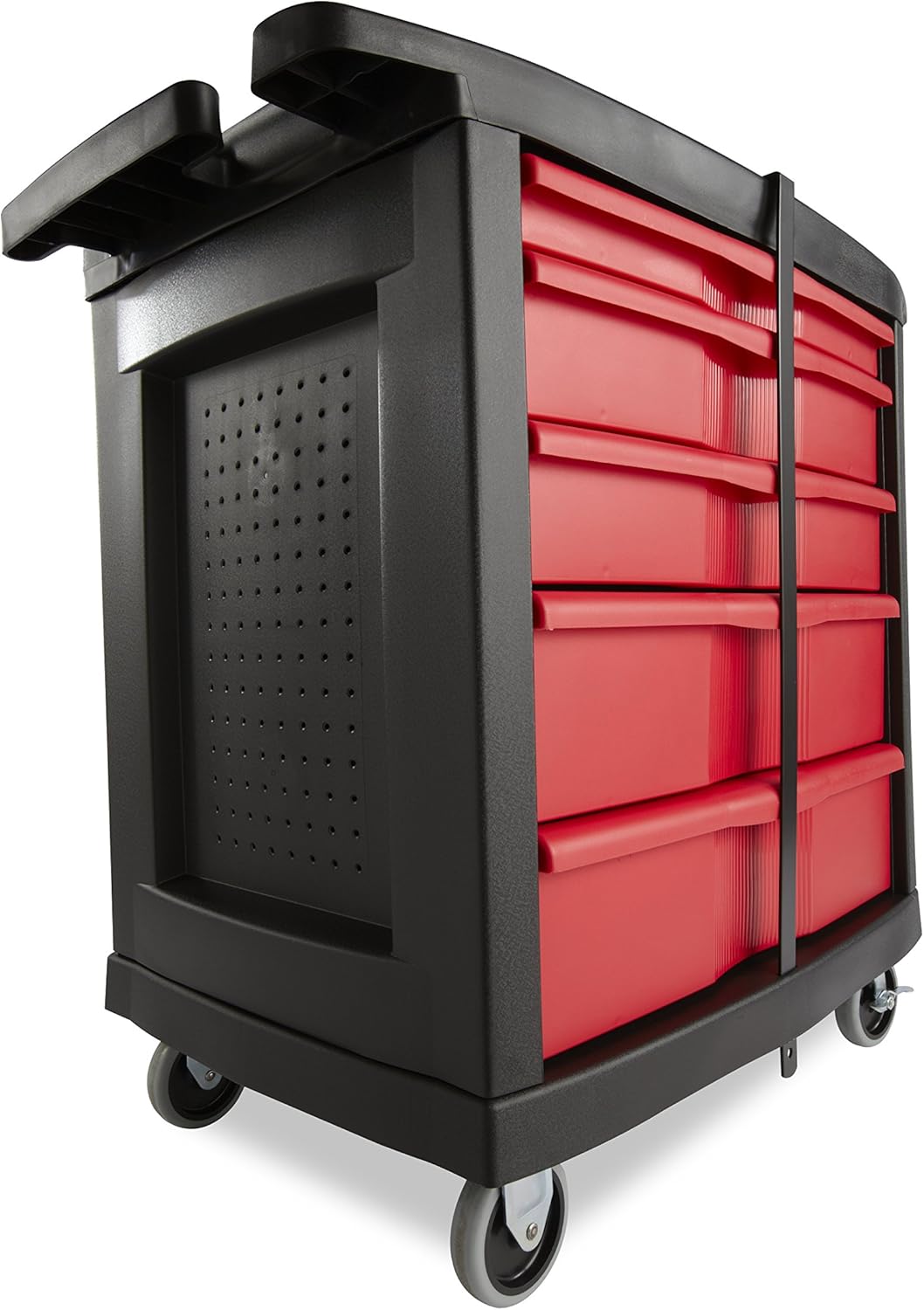 Rubbermaid Commercial Products Mobile Tool Work Center, 5 Drawers, 250 lb. Capacity, Black, for Warehouse/Garage/Cleaning/Maintenance