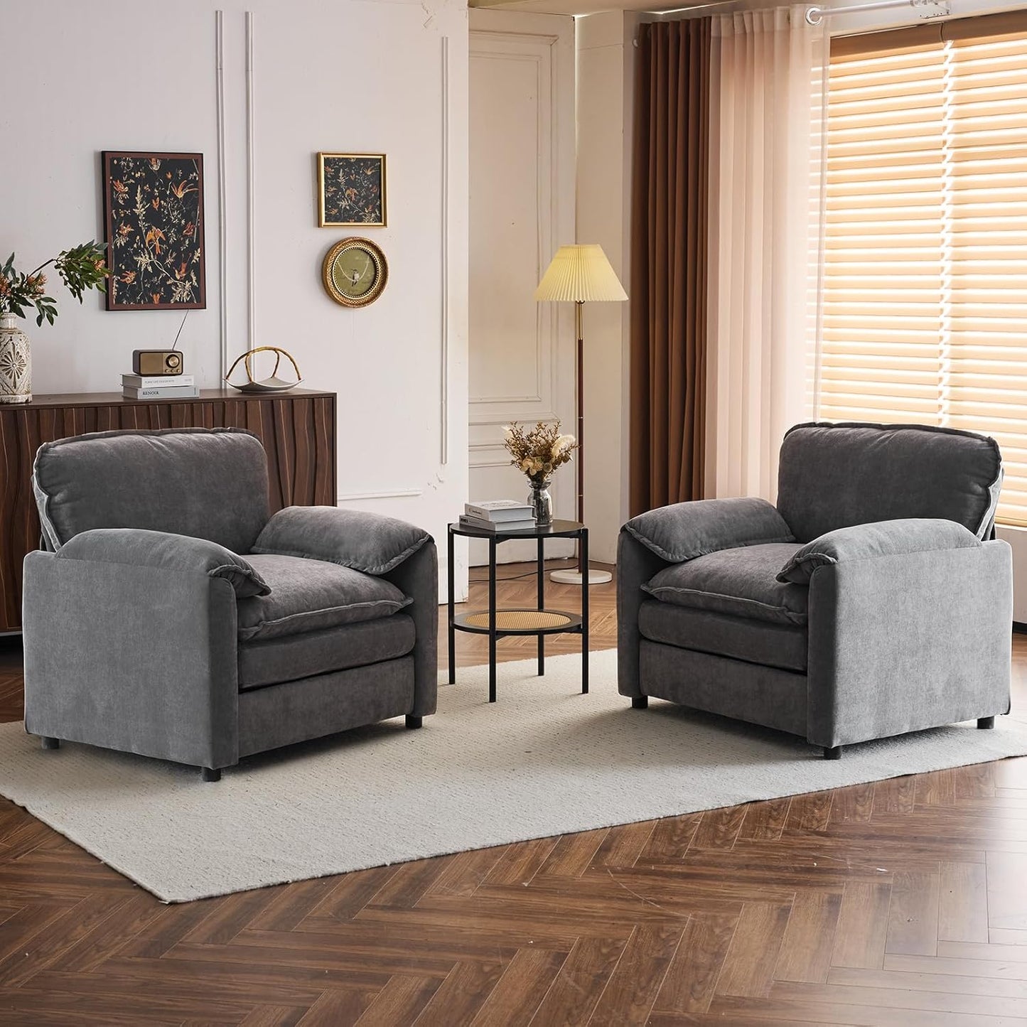 Chenille Oversized Armchair, 38.6" Wide Modern Accent Chairs & Single Sofa Lounge, Upholstered Mid-Century Reading Chair for Living Room Bedroom(Beige)