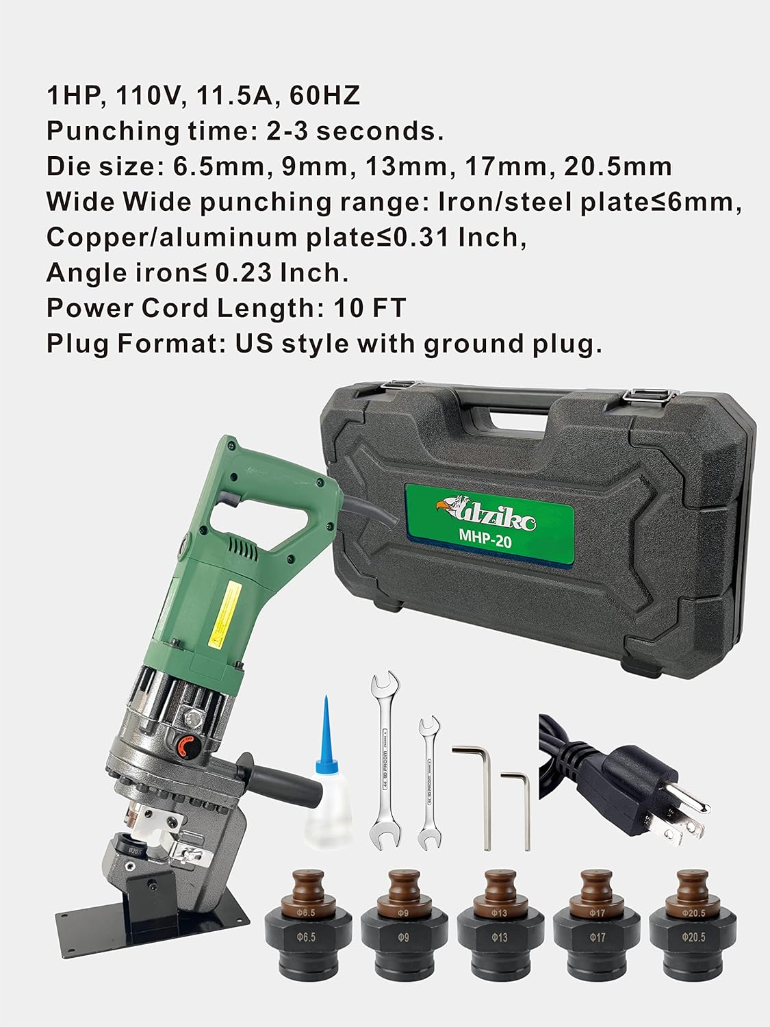 1200W 110V Hydraulic Puncher Electric Hydraulic Punching Tool Angle Steel Punching Machine，Can be Used for Punching in Steel, Iron, Aluminum, Copper, and Other Sheet Materials.